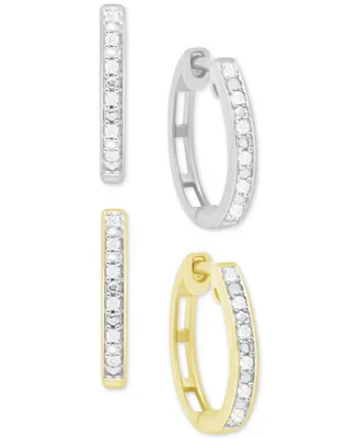 2-Pc. Set Diamond Hoop Earrings (1/6 ct. t.w.) in Sterling Silver & 14k Gold-Plated Sterling Silver