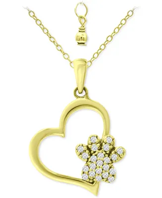 Giani Bernini Cubic Zirconia Heart & Paw 18" Pendant Necklace, Created for Macy's