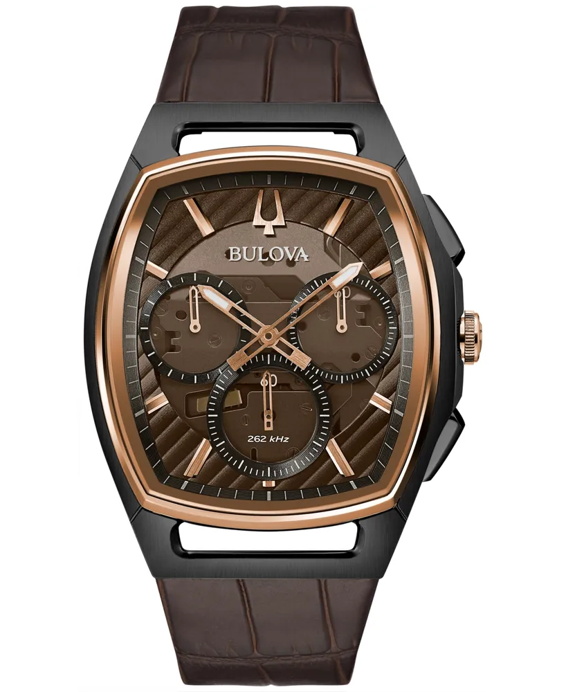 Bulova Men's Chronograph Curv Brown Leather Strap Watch 41.7mm