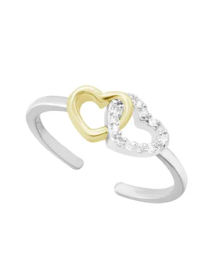 And Now This Cubic Zirconia Double Heart Toe Ring in Two Tone Silver Plate