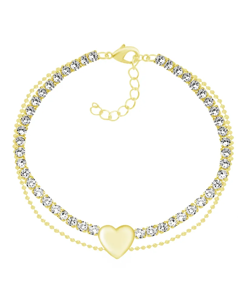 And Now This Crystal & Heart Double Row Ankle Bracelet