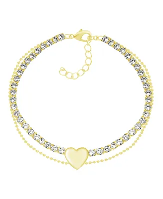 And Now This Crystal & Heart Double Row Ankle Bracelet