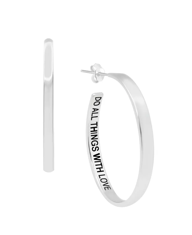 And Now This Polished "Do All Things With Love" Message C-Hoop Earring in Silver Plate