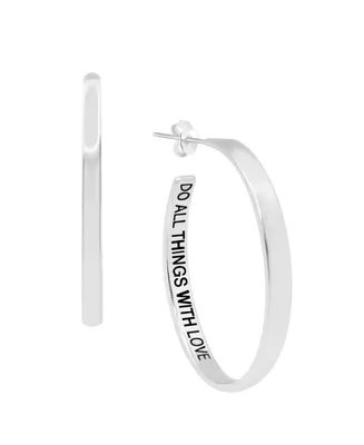 And Now This Polished "Do All Things With Love" Message C-Hoop Earring in Silver Plate