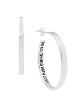 And Now This Polished "Do All Things With Love" Message C-Hoop Earring in Silver Plate