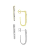 And Now This Crystal Duo J-Hoop Earrings in Silver Plate and Gold Plate