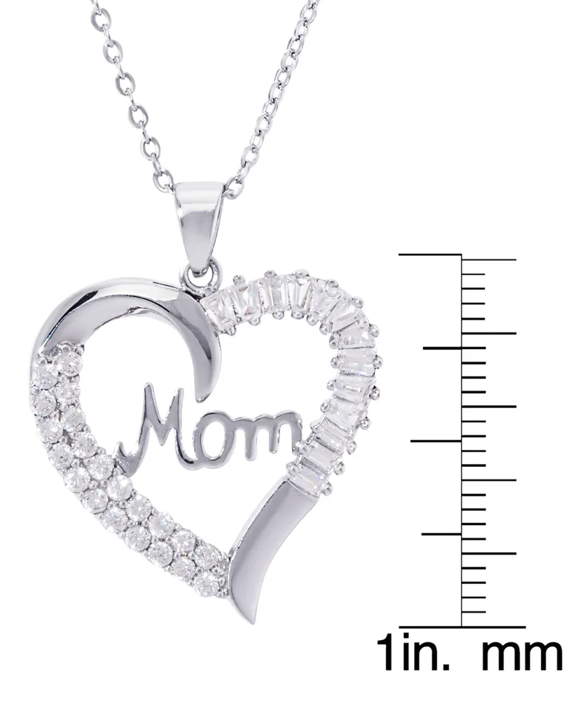 Cubic Zirconia Mom Heart Pendant 18" Necklace in Silver Plate
