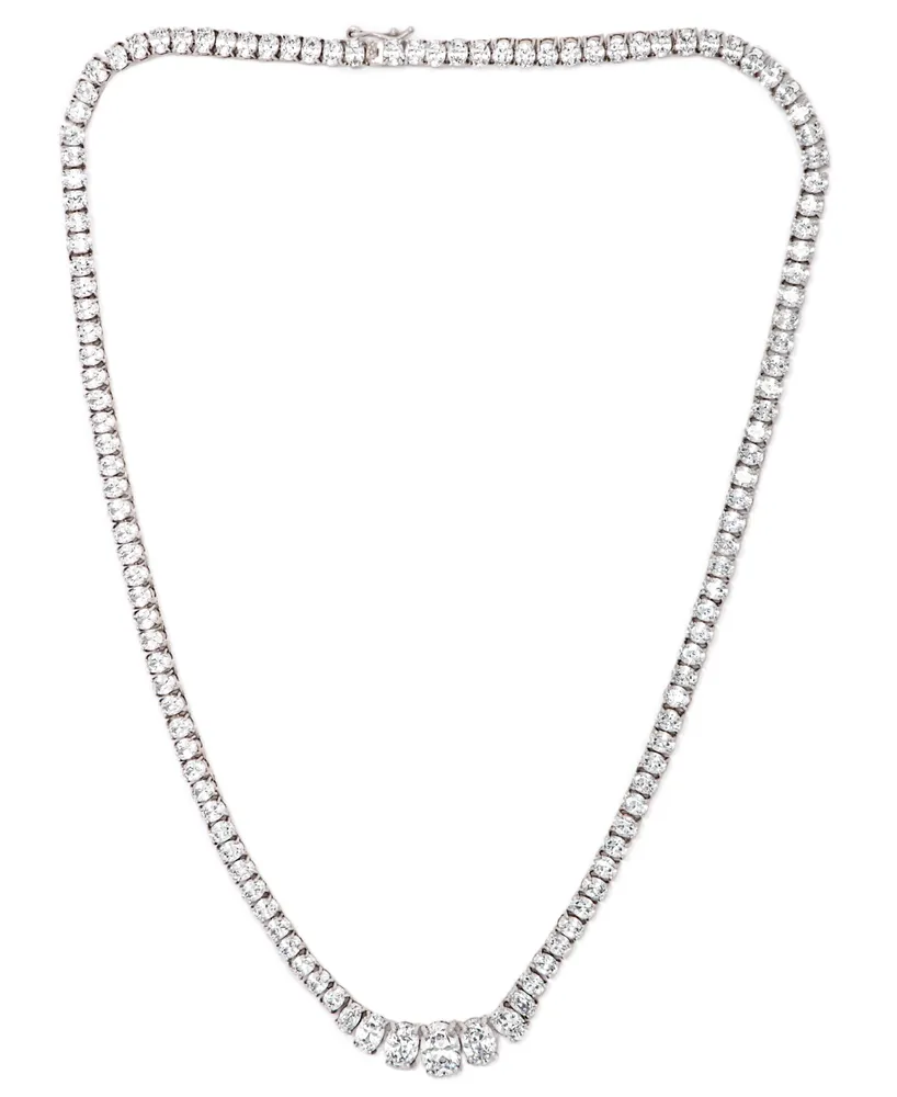 Cubic Zirconia Oval Graduated 18" Necklace in Silver Plate