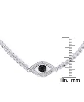 Black Diamond Accent Evil Eye Adjustable Bolo Bracelet in Silver Plate