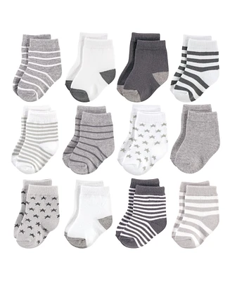 Hudson Baby Baby Boys Unisex Cotton Rich Newborn and Terry Socks, Gray White Star