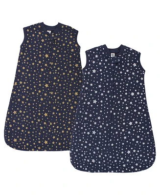 Hudson Baby Baby Boys Hudson Premium Quilted Sleeveless Sleeping Bag and Wearable Blanket, Metallic Stars, 6-12 Months