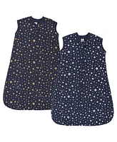 Hudson Baby Baby Boys Hudson Premium Quilted Sleeveless Sleeping Bag and Wearable Blanket, Metallic Stars, 6-12 Months