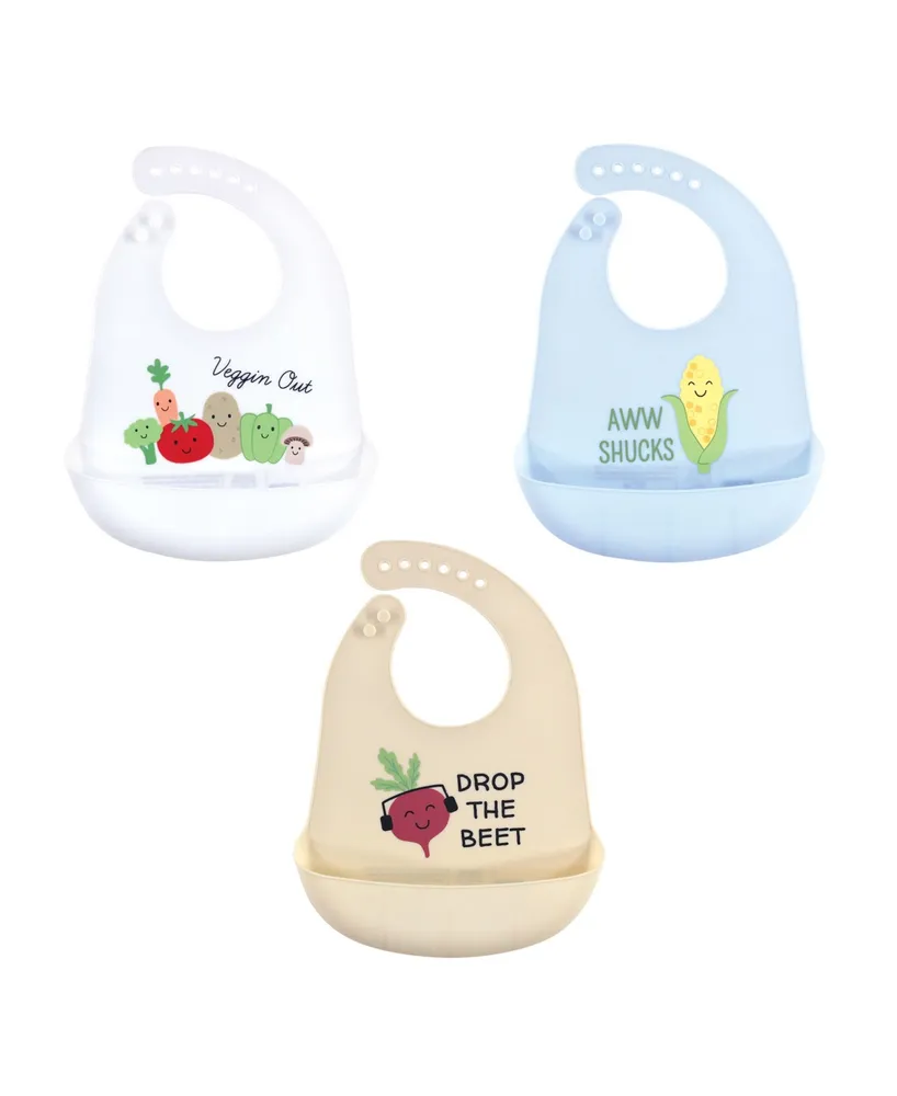 Hudson Baby Infant Boy Silicone Bibs 3pk, Veggies, One Size