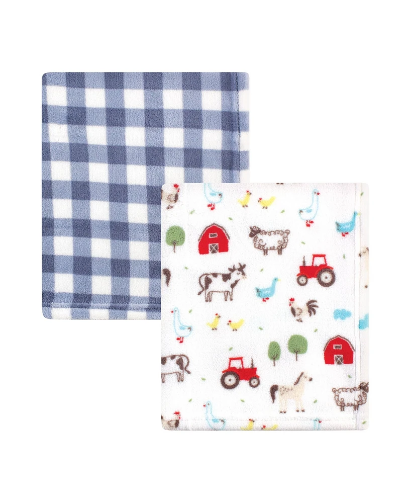 Hudson Baby Infant Boy Silky Plush Blanket, Boy Farm Animals, 30x36 inches