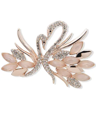 Anne Klein Rose Gold-Tone Pave & Mother-of-Pearl Swan Pin