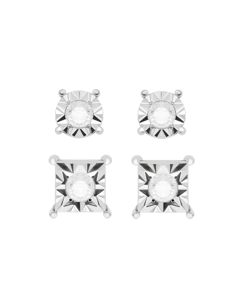 Diamond Round and Square Stud Earring Set ( 1/6 ct. t.w.) in sterling silver