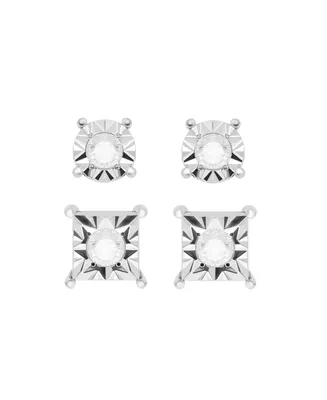 Diamond Round and Square Stud Earring Set ( 1/6 ct. t.w.) in sterling silver