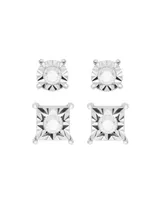 Diamond Round and Square Stud Earring Set ( 1/6 ct. t.w.) in sterling silver