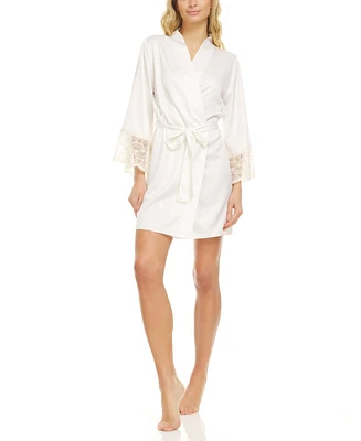 Flora by Flora Nikrooz Kit Heart Lace Matte Charmeuse Wrap Robe