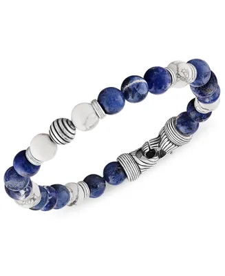 Esquire Men's Jewelry Sodalite & Howlite Bead Bracelet in Sterling Silver, Created for Macy's