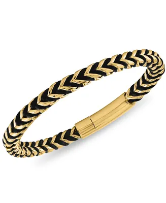 Esquire Men's Jewelry Nylon Cord Statement Bracelet in Gold Ion-Plated Stainless Steel or Stainless Steel, Created for Macy's - Black/Gold