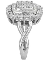 Diamond Square Halo Cluster Ring (1/4 ct. t.w.) in Sterling Silver