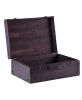 Vintiquewise Vintage-Like Style Wooden Suitcase with Leather Trim