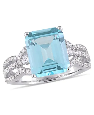 Blue Topaz (5-3/5 ct. t.w.) and Diamond (1/2 Interlaced Three-Row Ring 14k White Gold