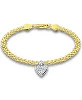 Giani Bernini Cubic Zirconia Heart Charm Bismark Chain Bracelet, Created for Macy's