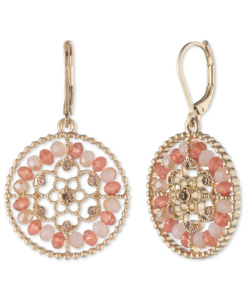 lonna & lilly Gold-Tone Crystal Stone Beaded Openwork Flower Drop Earrings