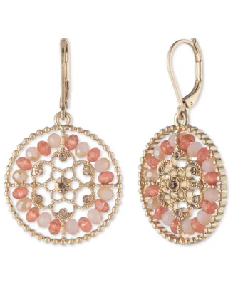 lonna & lilly Gold-Tone Crystal Stone Beaded Openwork Flower Drop Earrings