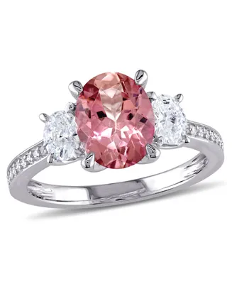 Pink Tourmaline (2 ct. t.w.) and Diamond (5/8 3-Stone Ring 14k White Gold