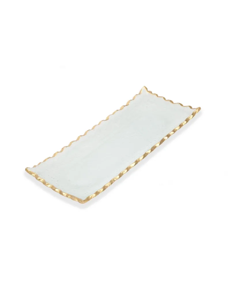 Classic Touch 14"L Glass Oblong Tray With Gold Edge