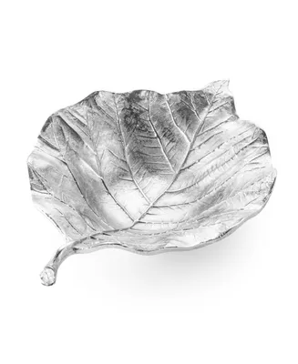Classic Touch 12.5"L Silver Leaf Shaped -Vein Engraved Bowl