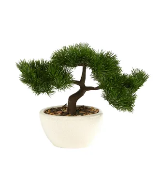 10" Cedar Bonsai Artificial Tree in Decorative Planter