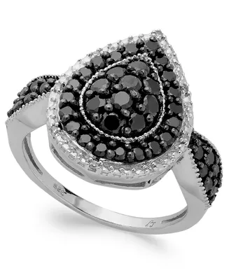 Sterling Silver Black (1 ct. t.w.) and White Diamond Accent Pear-Shaped Ring