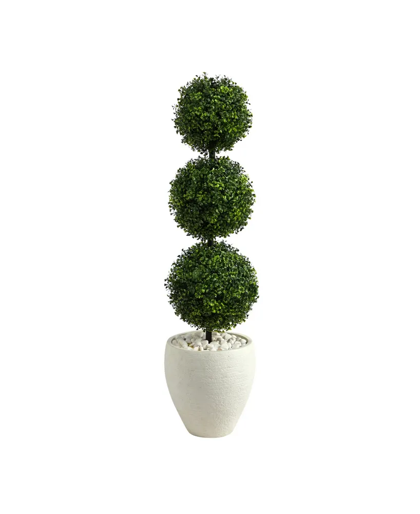 3.5' Boxwood Triple Ball Topiary Artificial Tree in Planter Indoor/Outdoor