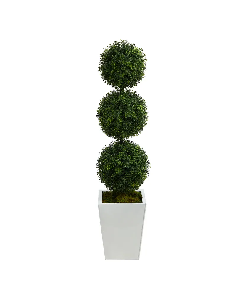 46" Boxwood Triple Ball Topiary Artificial Tree in Metal Planter Indoor/Outdoor