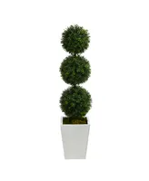 46" Boxwood Triple Ball Topiary Artificial Tree in Metal Planter Indoor/Outdoor