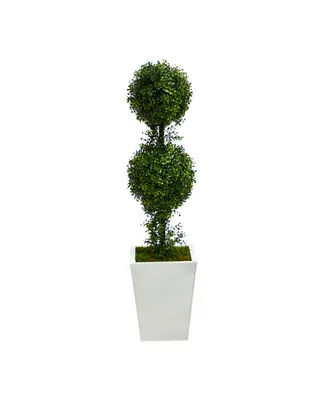 3.5' Boxwood Double Ball Topiary Artificial Tree in Metal Planter Indoor/Outdoor