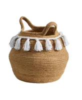 11" Boho Chic Handmade Natural Cotton Woven Basket Planter with Tassels