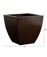 14" Embossed Metal Scroll Planter