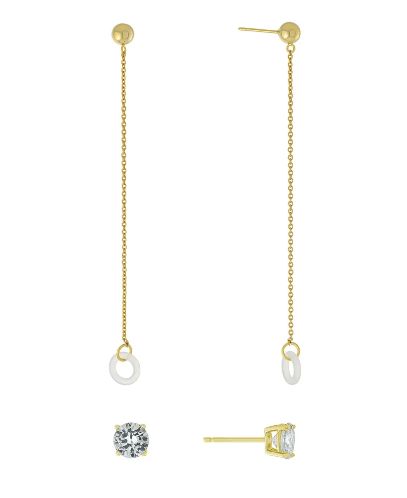 Cubic Zirconia Studs and Chain Drop Air Pods Holder in Gold Over Silver Plated