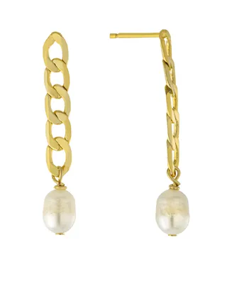 Fresh Water Pearl Chain Drop Earrings Gold Over Silver Plated