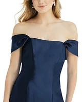 Alfred Sung Women's Off-the-Shoulder Bow-Back Satin Trumpet Gown