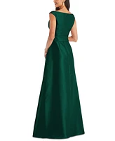 Alfred Sung Plus Off-the-Shoulder Draped Wrap Satin Maxi Dress