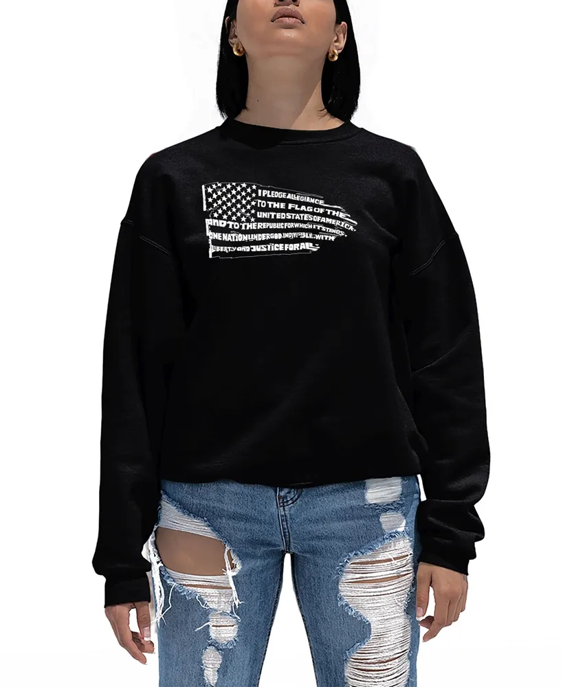 Women's Word Art Pledge of Allegiance Flag Crewneck Sweatshirt