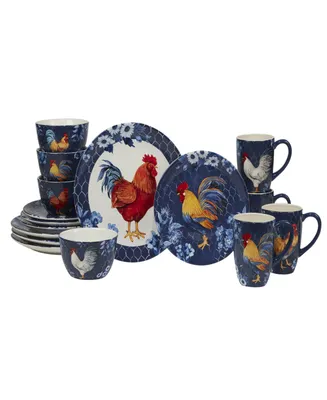 Indigo Rooster 16 Piece Dinnerware Set