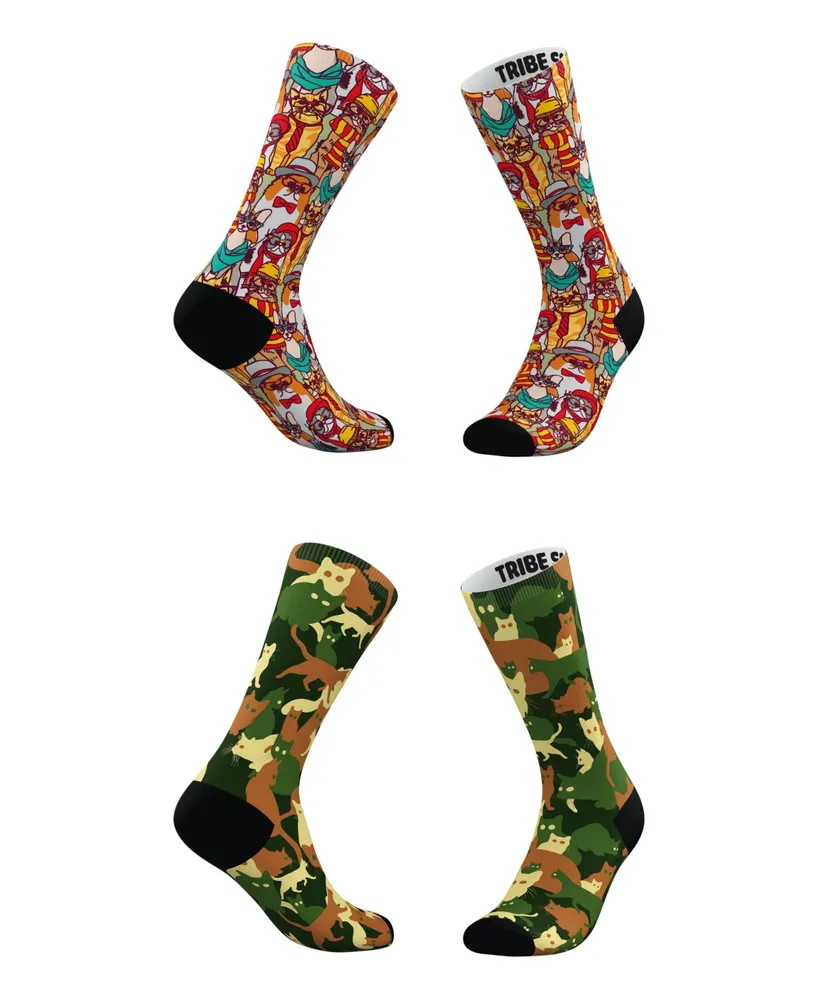 Men's and Women's Hipster Cat-Moflage Socks, Set of 2 - Assorted Pre