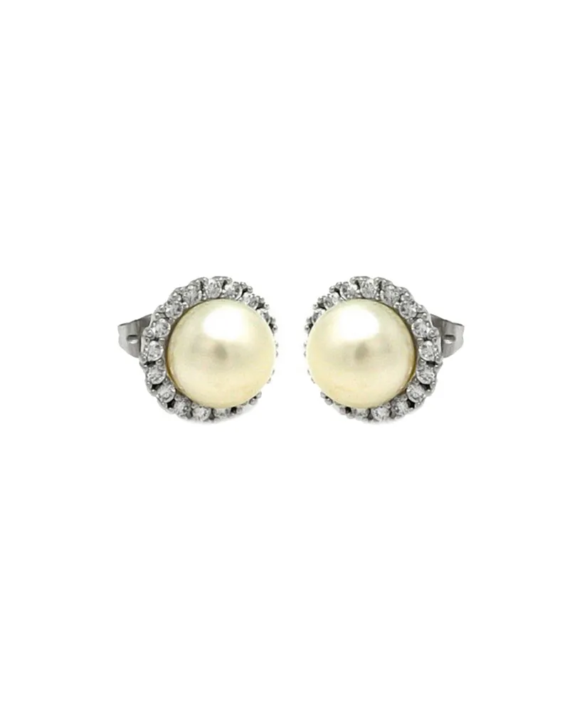 Freshwater Pearl Halo Earrings - Silver